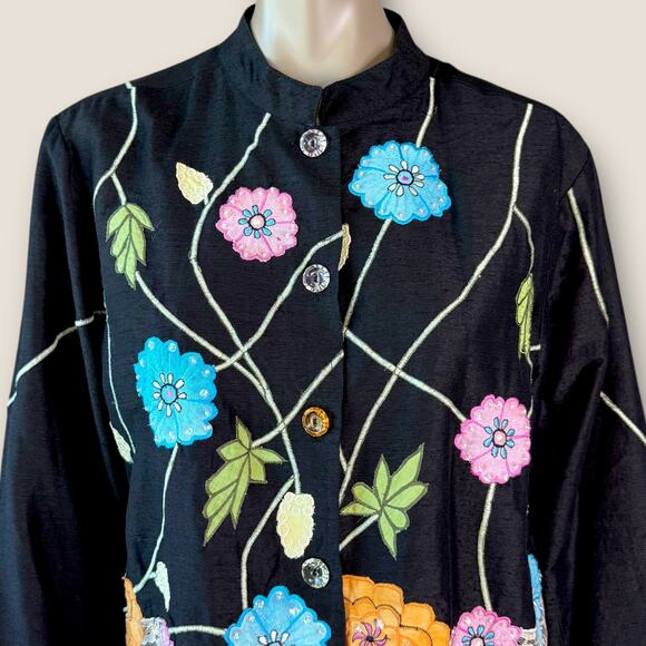 Carrie Allen Vintage Embroidered Floral Laced Button Up Jacket Shacket Womens L - Picture 4 of 14